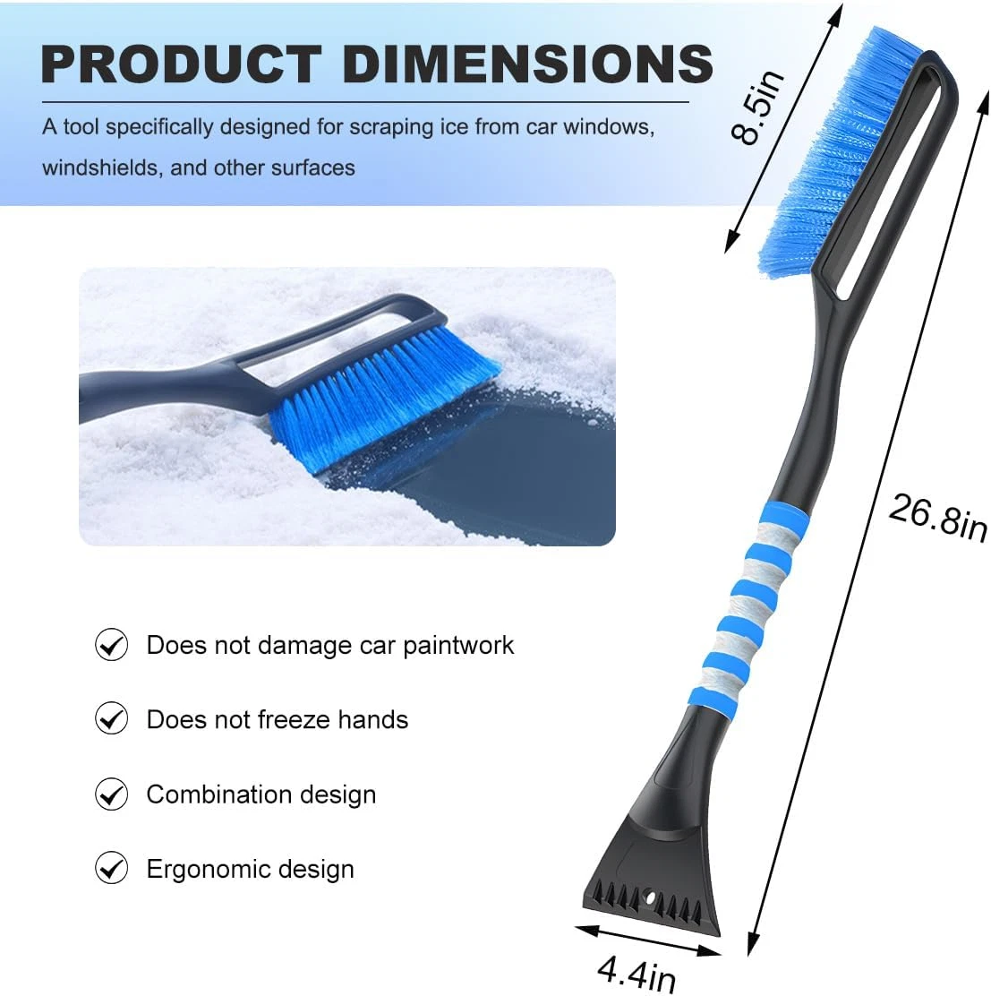27 Inch Detachable Car Snow Brush and Ice Scraper with EVA Foam Grip