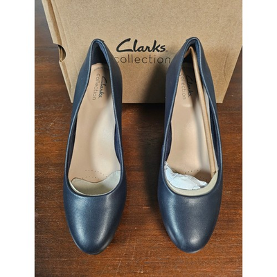 #ad #ad Clarks Ambyr Joy Pumps Women 9 Navy Leather New Round Toe Heels 26162667 $39.00