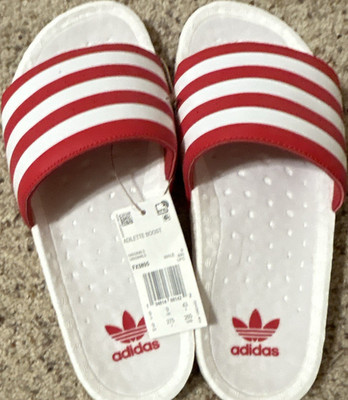 adidas Adilette Boost Slide Sandals Mens US 9 White Red Striped New Box