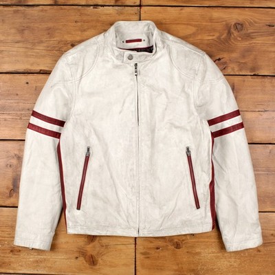 Street Legal Lederjacke M Herren 00s weiß Sixx Cafe Racer creme gefüttert Biker