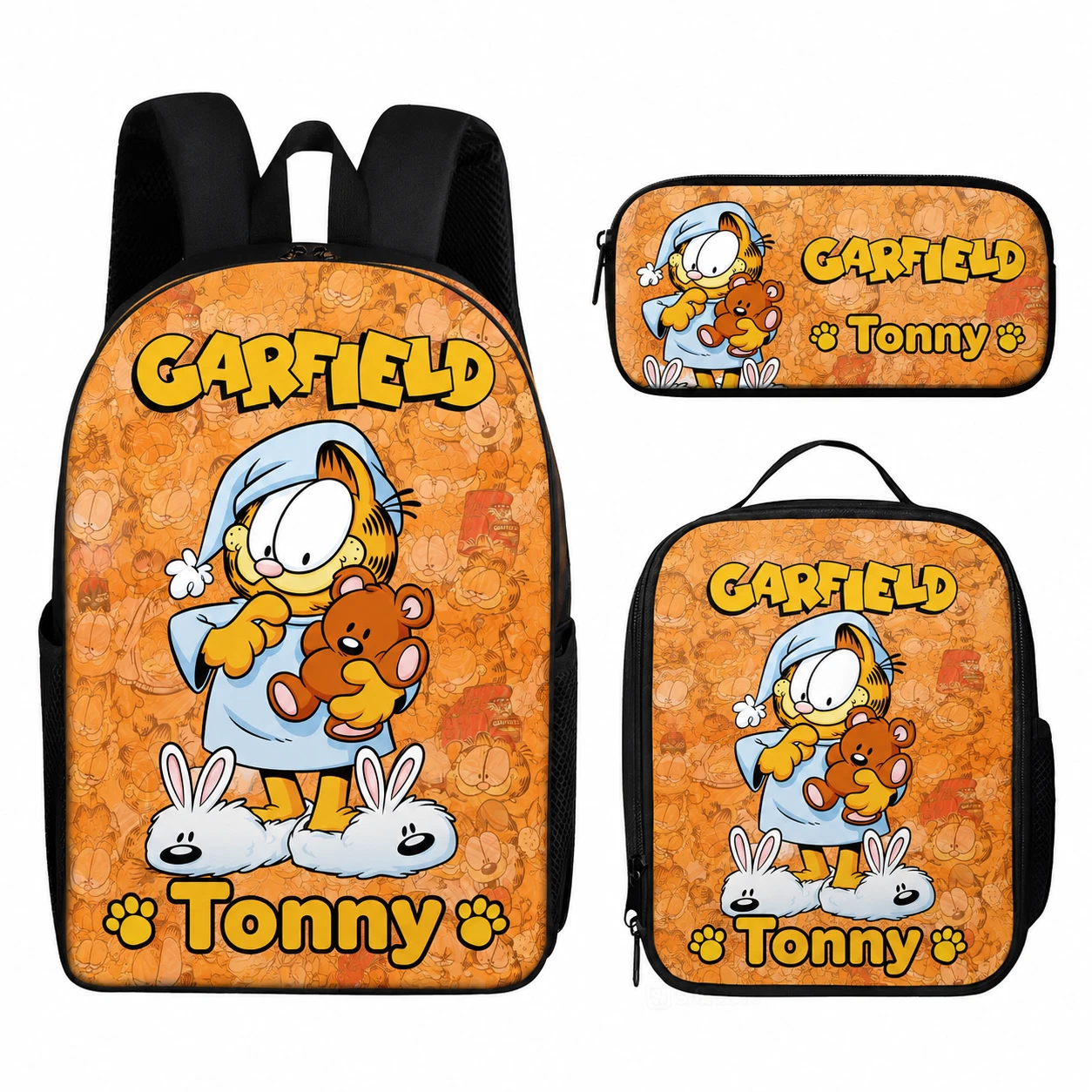 Kids Garfield Custom Backpack Set with Lunch Bag and Pencil Case for Boys Girls