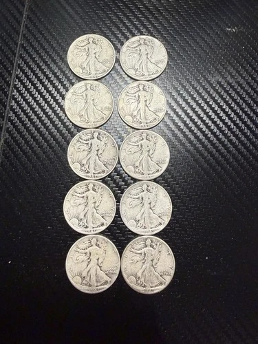 Liberty Walking Half Dollar 1941  Silver 50C Lot of 10 Circulated Coins