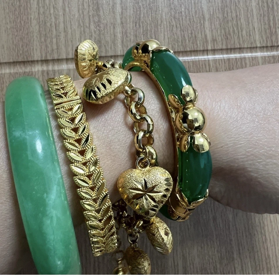 Brazalete brazalete jade y oro de 5 micras Foto 2 de 4