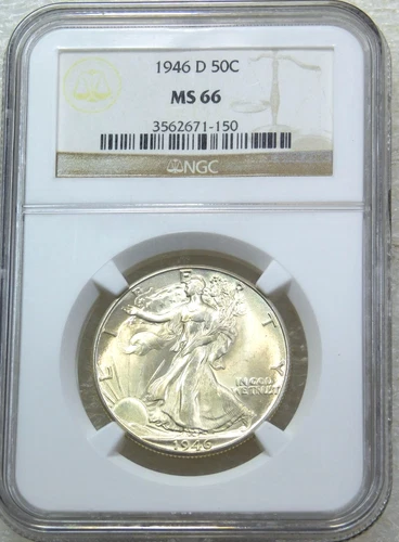 1946-D Walking Liberty Half Dollar NGC MS66 Frosty Bright Luster PQ #L318H