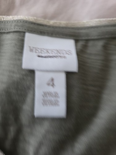 NWT Chico's Size 4 (XXL) 3/4 Sleeve Olive Green w Metallic Neck Trim Shirt