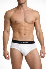 Tom Ford Briefs Mens M White Cotton Stretch Logo Waistband Designer Underwear