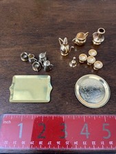 Vintage Miniature Dollhouse Tea Sets Brass And Gold Tone Metal Minis