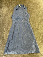 Talbots Dress Womens 10 Petite Blue Linen Blouson New