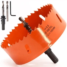 4-1/8" Hole Saw with Arbor, HSS Bi-Metal 105mm Hole Cutter for Easily Drillin...