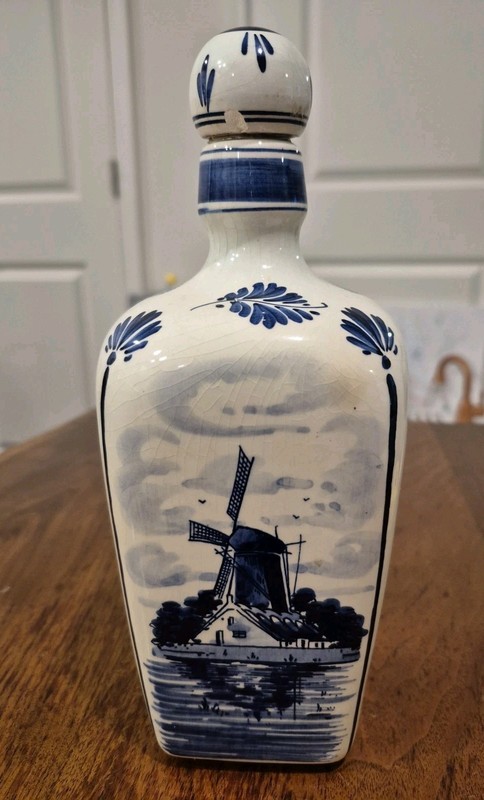 Blue Delft Handpainted Vintage Decanter Windmill
