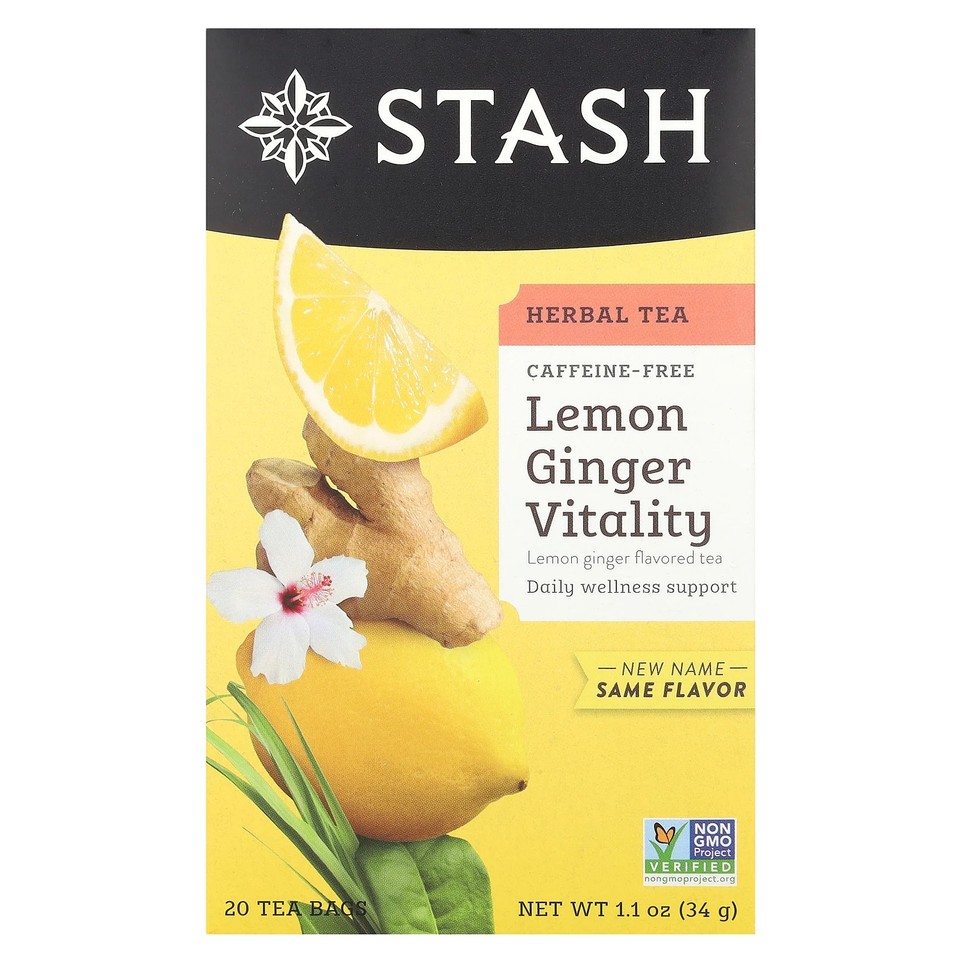 Herbal Tea, Lemon Ginger Vitality, Caffeine-Free, 20 Tea Bags, 1.1 oz (34 g)
