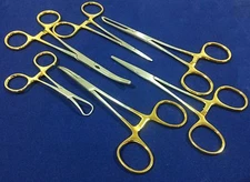 SET OF 6 PCS CANINE FELINE SPAY PACK SURGICAL INSTRUMENTS KIT WITH GOLD HANDLE