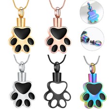 Stainless Steel Paw Print Urn Pendant Pet Memorial Necklace for Cremation Ashes