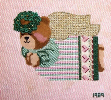 FINISHED 3-D TEDDY BEAR ANGEL CHRISTMAS ORNAMENT NEEDLEPOINT CANVAS 8.25"