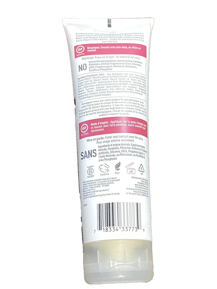 Loción relajante tropical para manos y cuerpo Desert Essence Organics coco 8,0 fl oz Foto 3 de 4