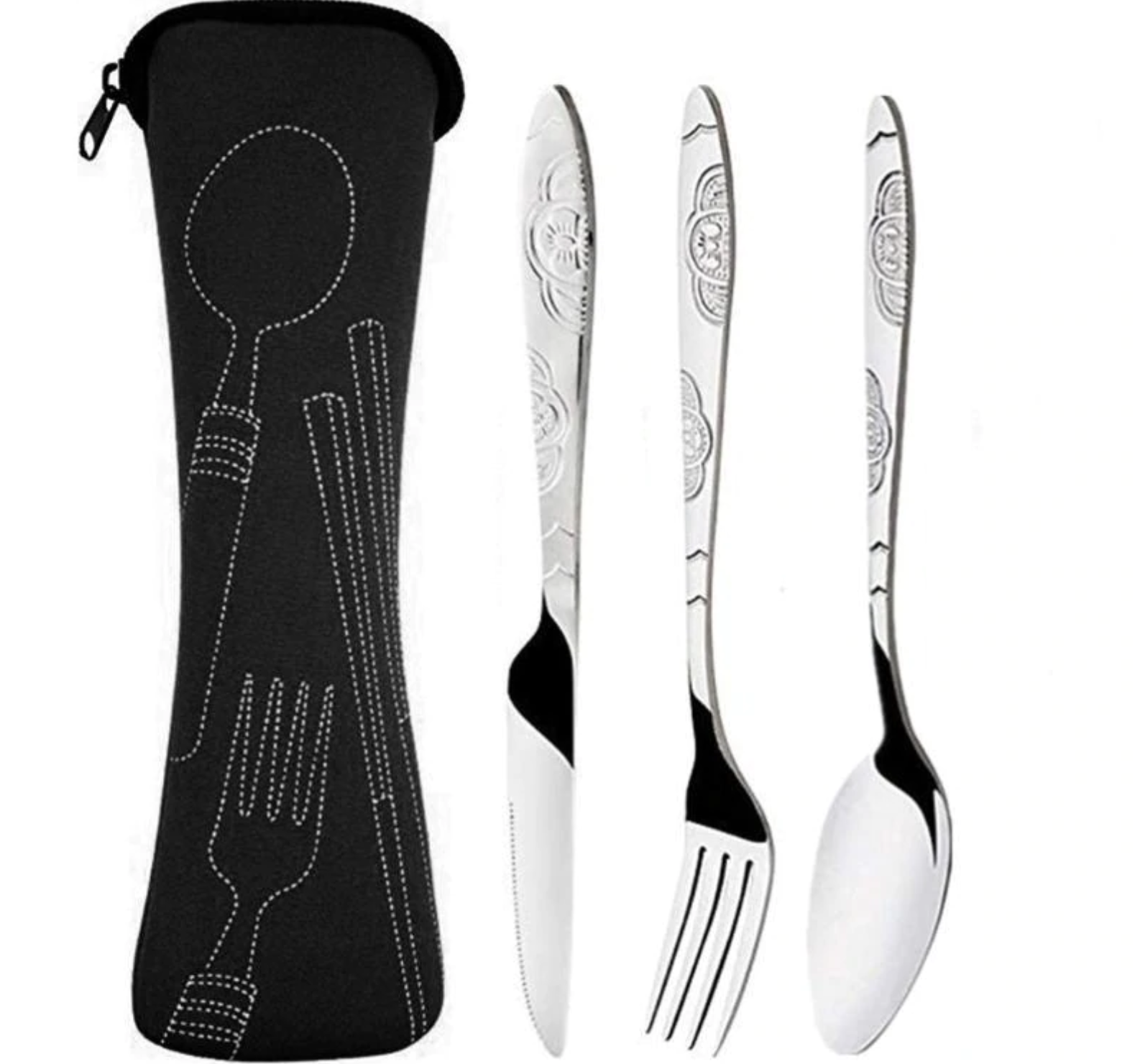 Stainless Steel Cutlery Set Camping Fork Spoon Knife 3 Piece Utensils W Pouch Ebay
