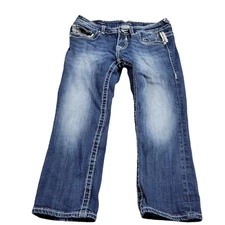 Vigoss Jeans Womens 29 Chelsea Capri Dark Wash Embellished Denim Embroidered