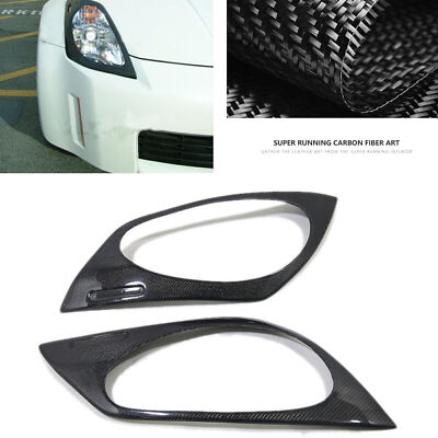 1Pair Carbon Fiber Headlight Lamp Cover Trim Frame For Nissan 350Z Coupe 2003-06