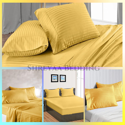 Extra Deep Pocket Bed Sheets 1000 - 1200 TC Egyptian Cotton Gold Stripe