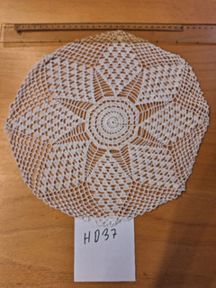 Decke Häckeldecke rund Vintage ca. 32 cm ungespannt Handarbeit weiß HD37