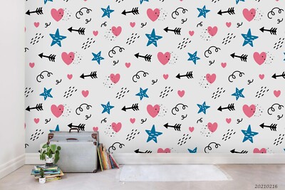 3D Star Heart Arrow Cartoon Pattern Wallpaper Wall Murals Removable Wallpaper