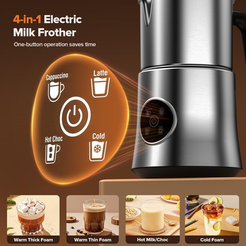 New Milk Frother/Steamer, 4-in-1 Detachable Electric Frother Automatic Warm/Cold - Picture 2 of 7
