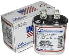 7.5 MFD x 370 / 440 VAC Oval Run Capacitor AmRad USA2031 - Made in the USA