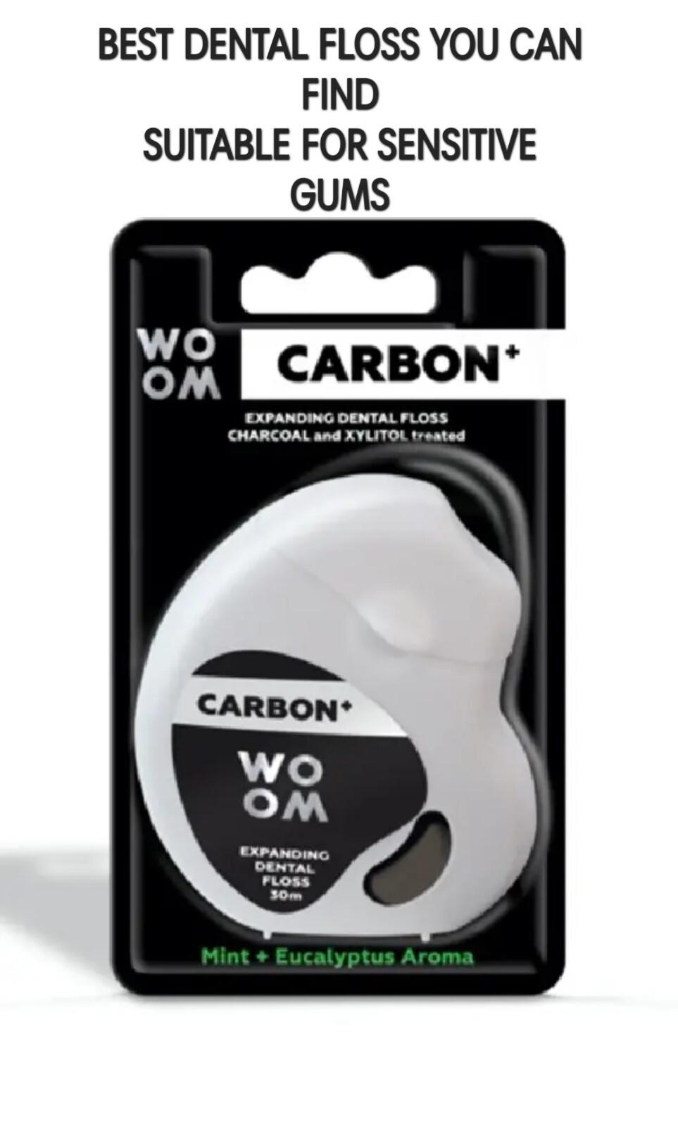 WOOM EXPANDING WISDOM DENTAL FLOSS WAXED CHARCOAL SENSITIVE TEETH CARBON MINT