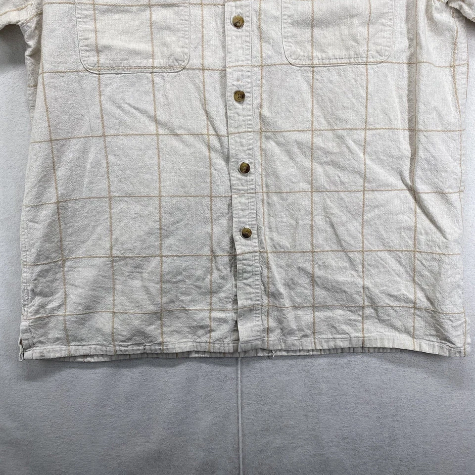 Andrew Fezza Short Sleeve Button Down Beige Linen Blend Checkered Shirt Men's L - Image 4 of 4