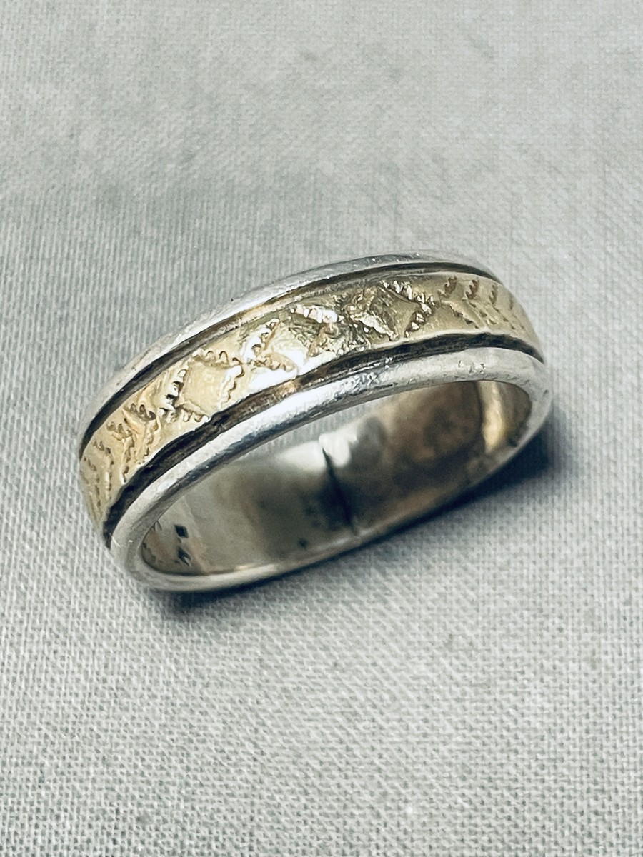 Bruce Morgan Vintage Native American Navajo 14k Gold Sterling Silver Ring Bruce Morgan Vintage Native American Navajo 14k Gold Sterling Silver Ring