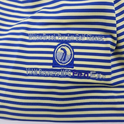 Footjoy FJ Mens Polo Shirt Short Sleeve Striped Blue/Yellow Sz L Willowbrook