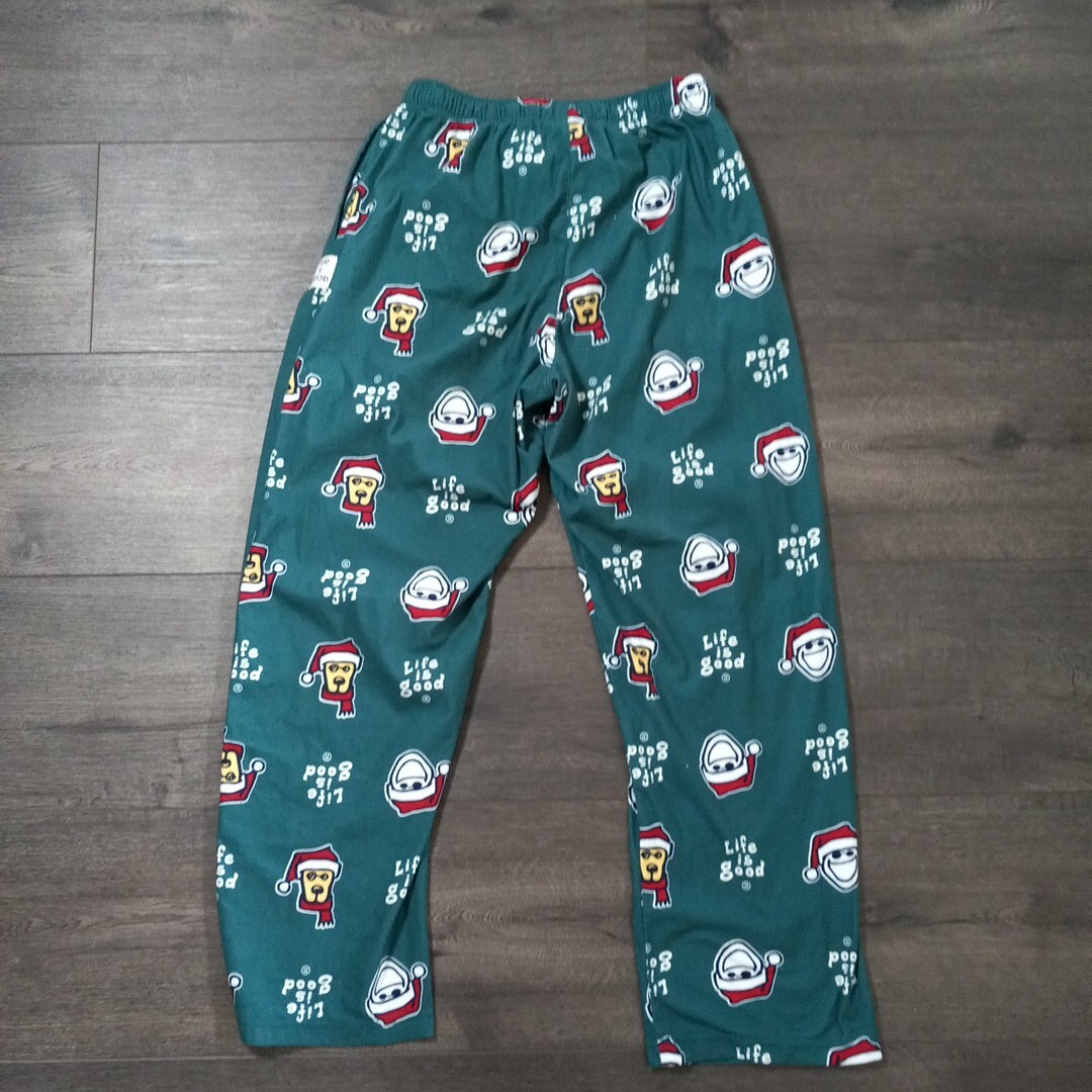 Life Is Good Pajama Pants Mens Size Medium Christmas Santa Dog Green eBay