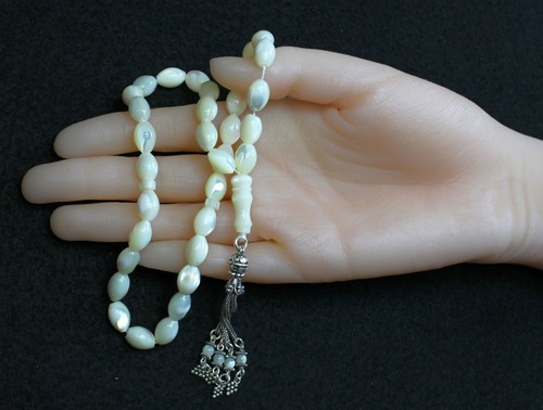 Prayer Beads Tesbih Gebetskette Mother of Pearl Beads & Sterling Silver Tassel - Picture 4 of 4