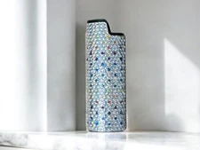 Clear Rhinestone Metal Shell Lighter Case Cover Holder Fits Bic Lighters
