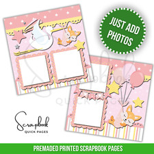 Baby Girl Shower Scrapbook Pink Stork PRINTED Premade Scrapbook Quick Pages 120