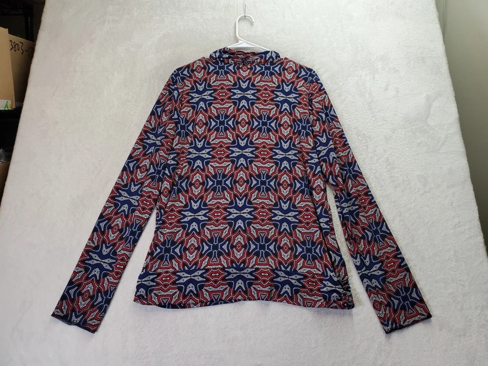 Blusa Top Anne Klein Mujer XL Rojo Azul Geo Estampado Poliéster Cuello en V Envoltura Frontal Foto 2 de 4