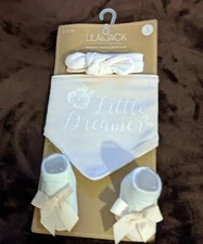 Lila And Jack Headband, Pink Bandana Bib, Sock Set Little Dreamer