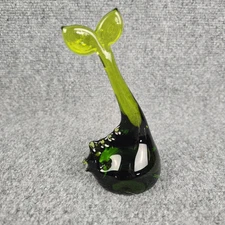 MCM Rainbow Green Art Glass Fish Paperweight Figurine Coastal Decor 5.25”