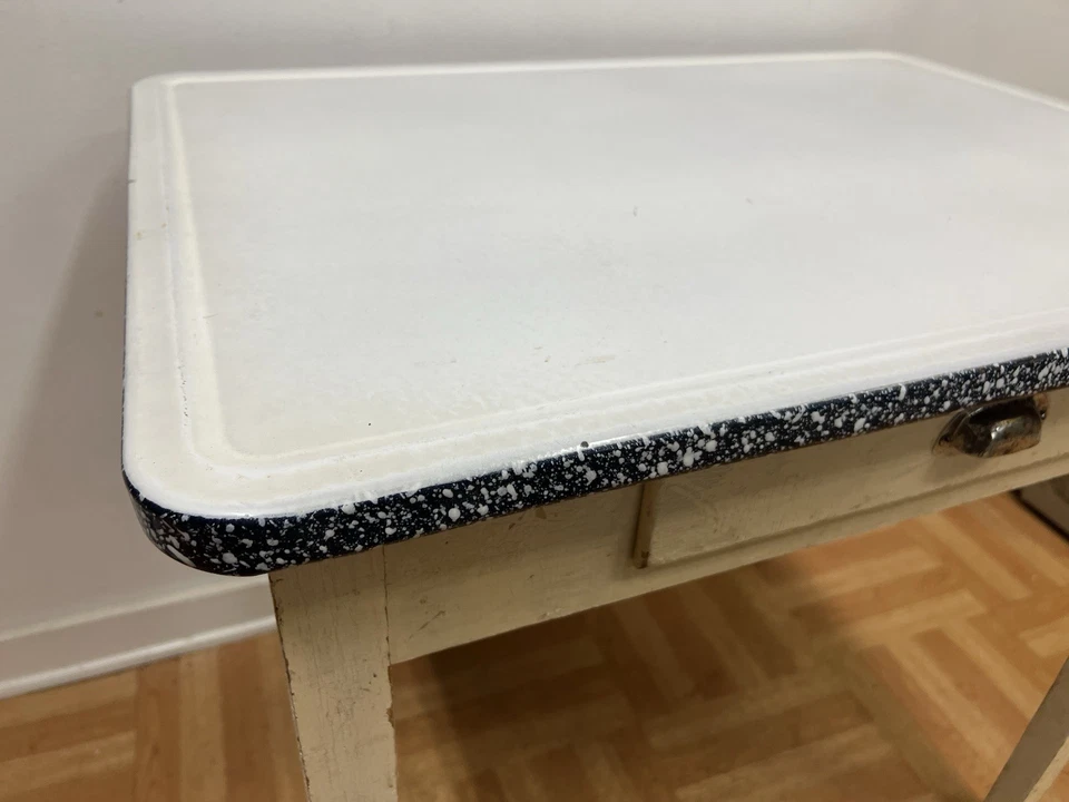 MESA SUPERIOR ESMALTADA VINTAGE porcelana casa de campo gabinete en mal estado años 30/40 chic Foto 3 de 4