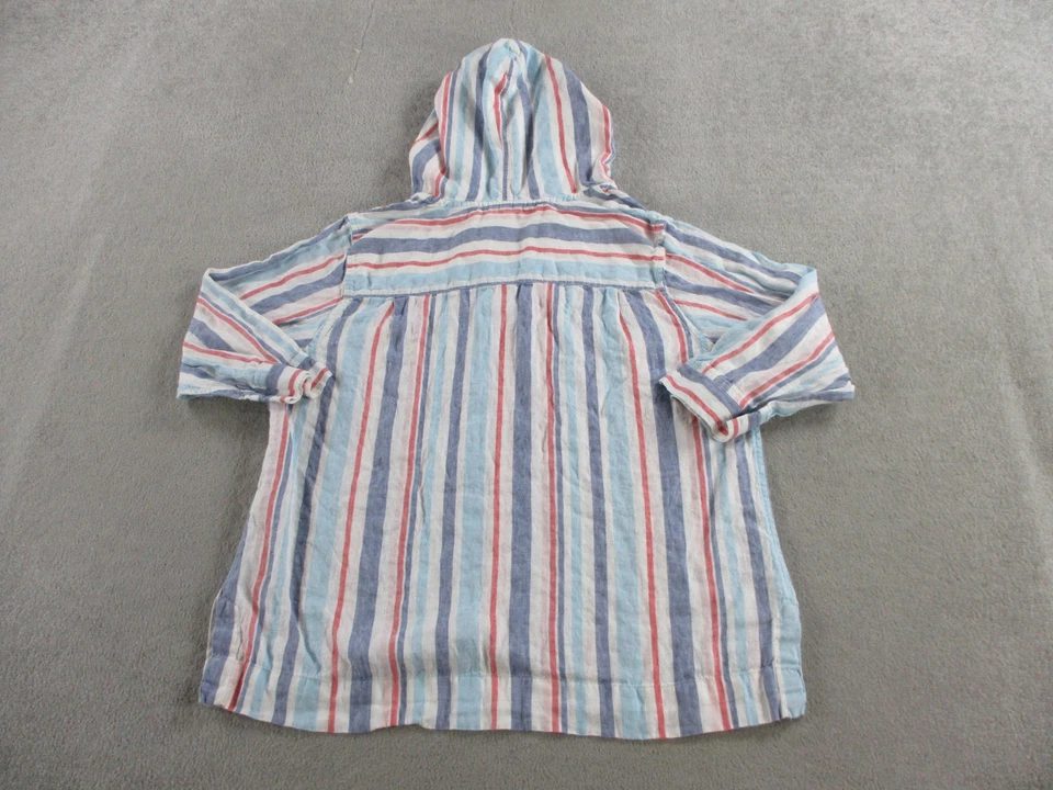 LL Bean Hoodie Womens XL Blue Red Striped Linen Hooded Pullover Tunic Top Beach - Image 3 of 4