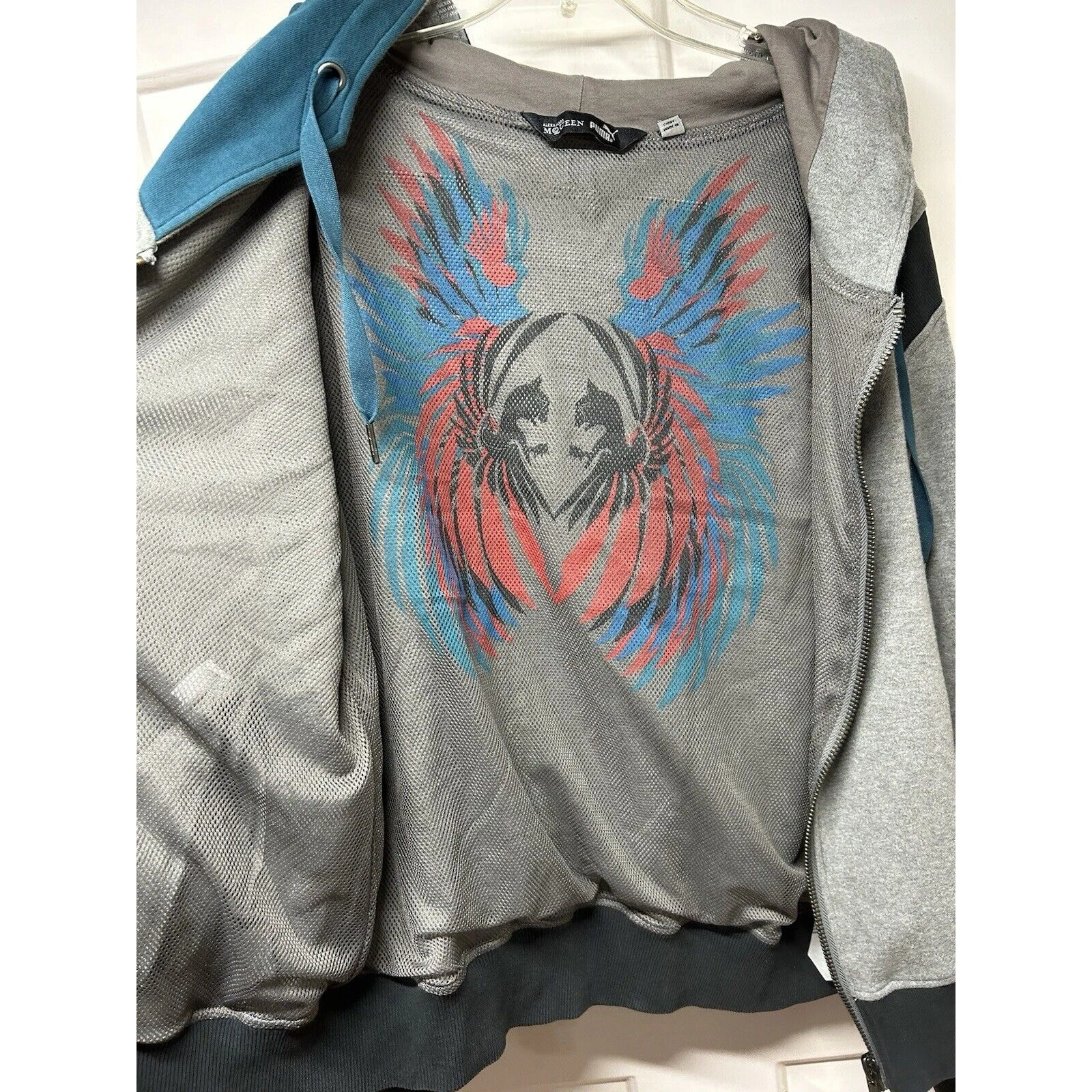 Alexander McQueen X Puma Collab donna felpa con cappuccio e zip taglia media grigio teal logo