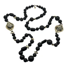 Alexis Bittar Black Matte Lava Bead Gold Plated Crystal Necklace