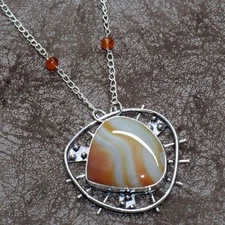 925 Silver Plated Pretty Sardonyx Carnelian Beaded Necklace Size 19" MJ