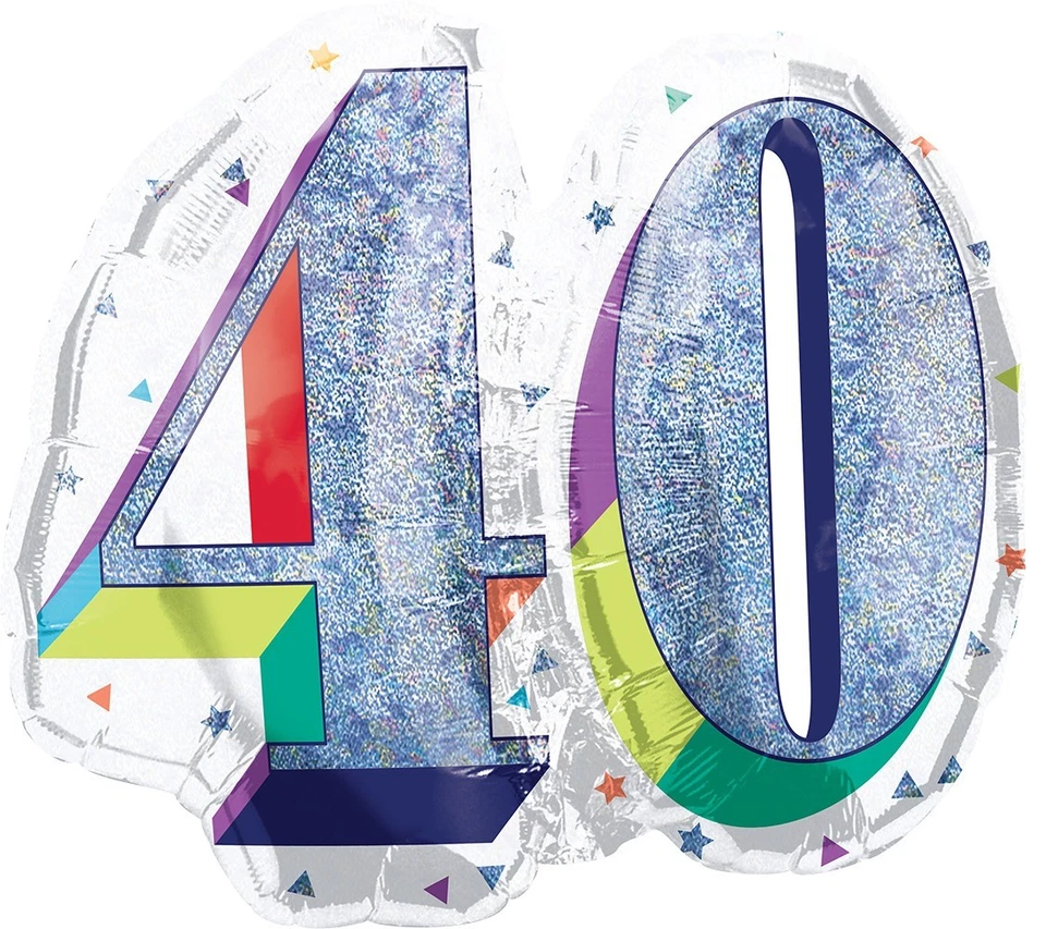 Palloncino Numero 40 ANNI Argento POP ART - gonfiabile ad aria o elio - 68x53cm - Immagine 2 di 2