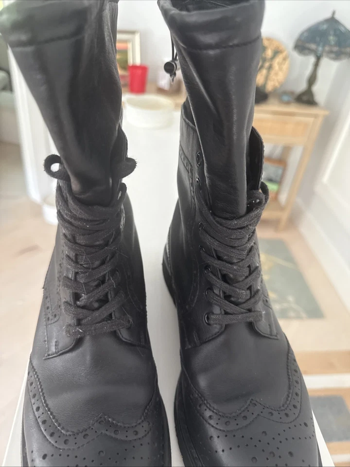 Botas de combate PRADA para mujer talla 40 cuero negro brogue con cordones Foto 4 de 4