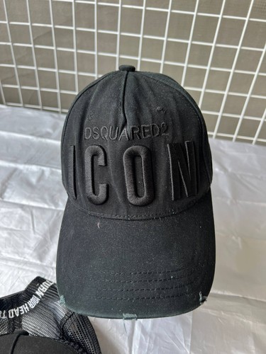 DSQUARED2 ICON Black Baseball Cap Embroidered Logo Distressed Strapback Hat