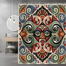 Boho Abstract Face Shower Curtain, Colorful Swirl Pattern