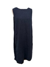 Marks and Spencer Navy Shift Dress 16 Sleeveless Knee Length Linen Blend