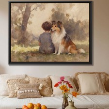 Collie Dog Watercolor Portrait Canvas Print Wall Art Decor Gift Dog Lovers