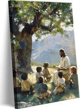 Jesus Teaching Children Canvas Wall Art Christian Faith Home Church Decor